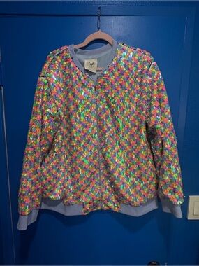 NWOT Multi-Color Sequin Festival Bomber Jacket